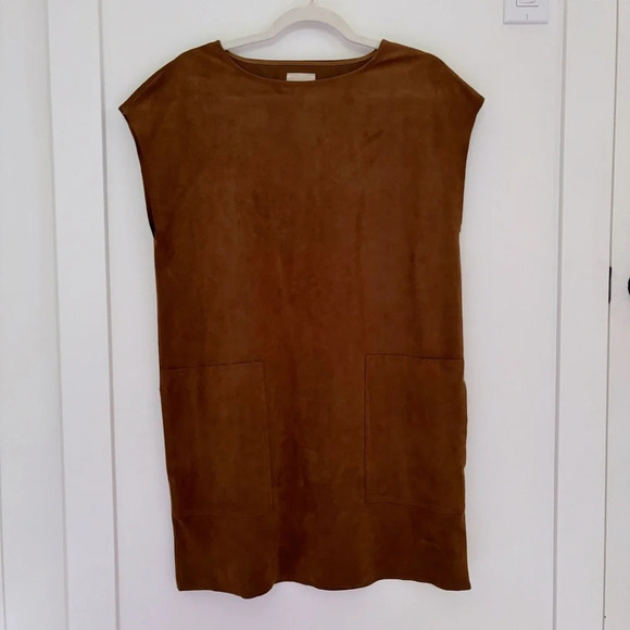 Aritzia Wilfred Free Faux Suede Dark Camel Brown Mini Dress Sz S Trompette  Nori - Picture 4 of 9
